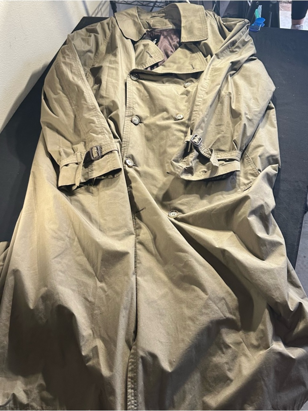 London Fog Trench Coat VTG Mens 48 Long Beige Thinsulate Button Buckle Zipper